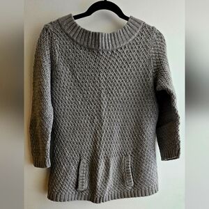 Talbots sweater, swoop neck, grey, knit, 3/4 sleeve, cozy